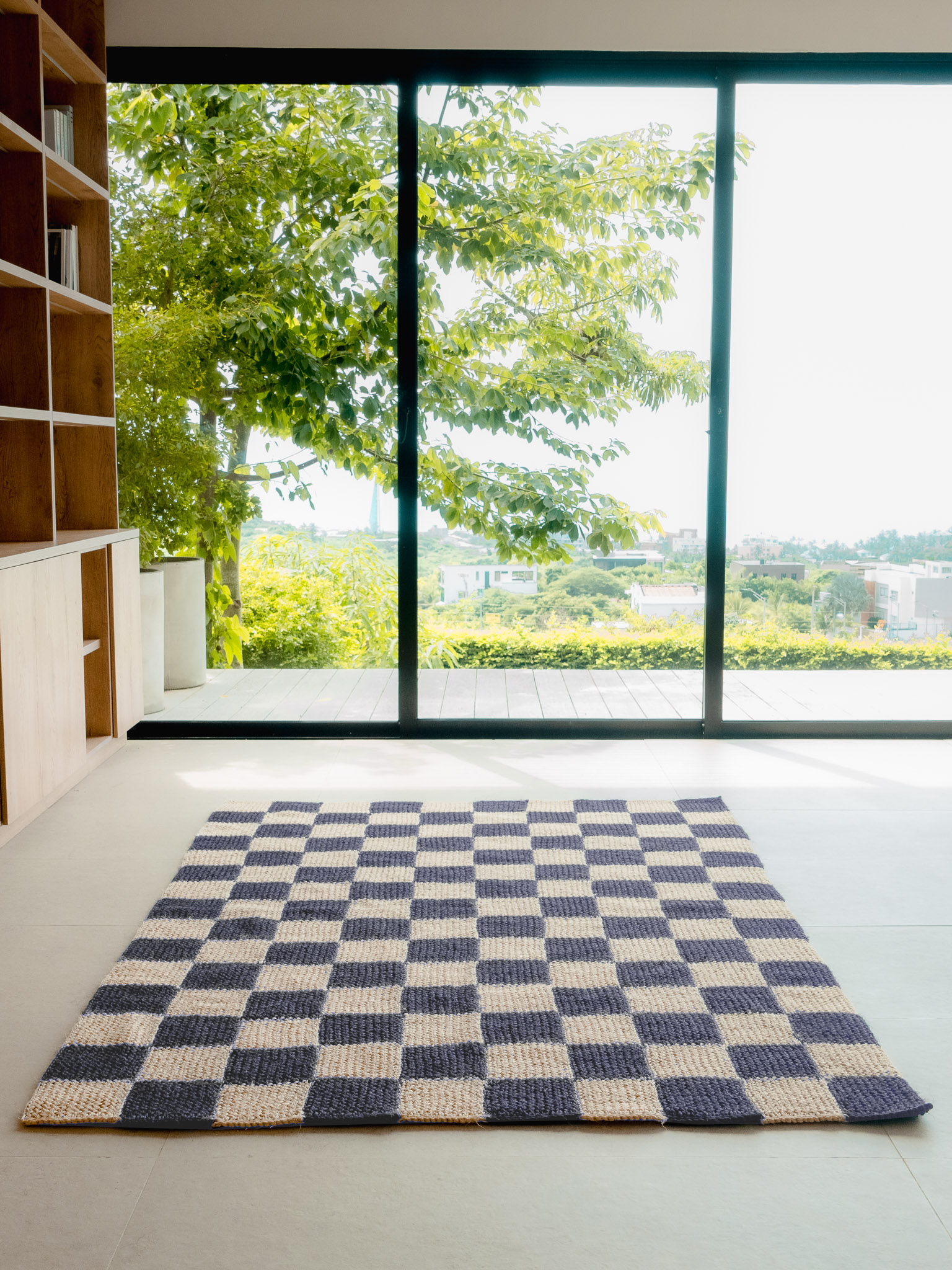 Handwoven Checkered Blue Rug