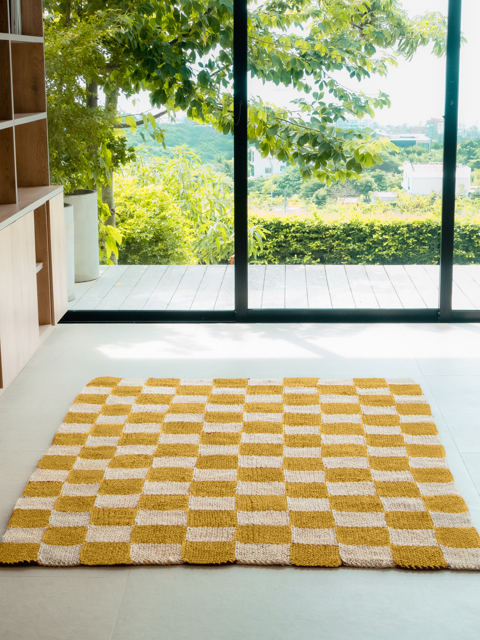 Handwoven Checkered Yellow Rug