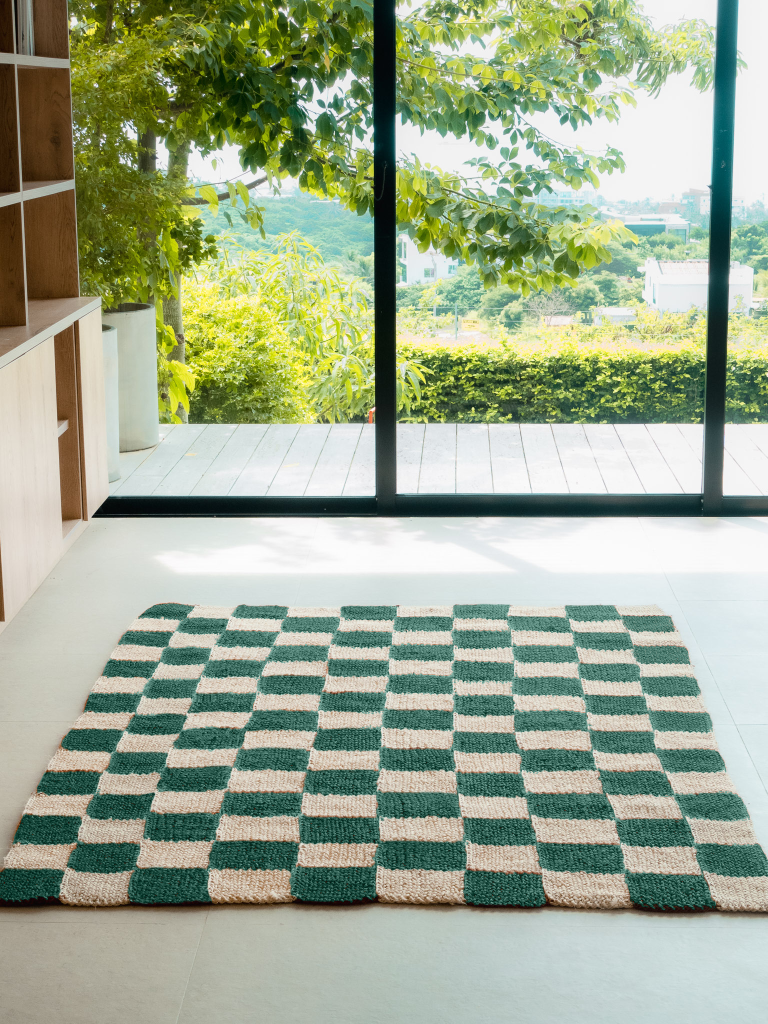 Handwoven Checkered Green Rug