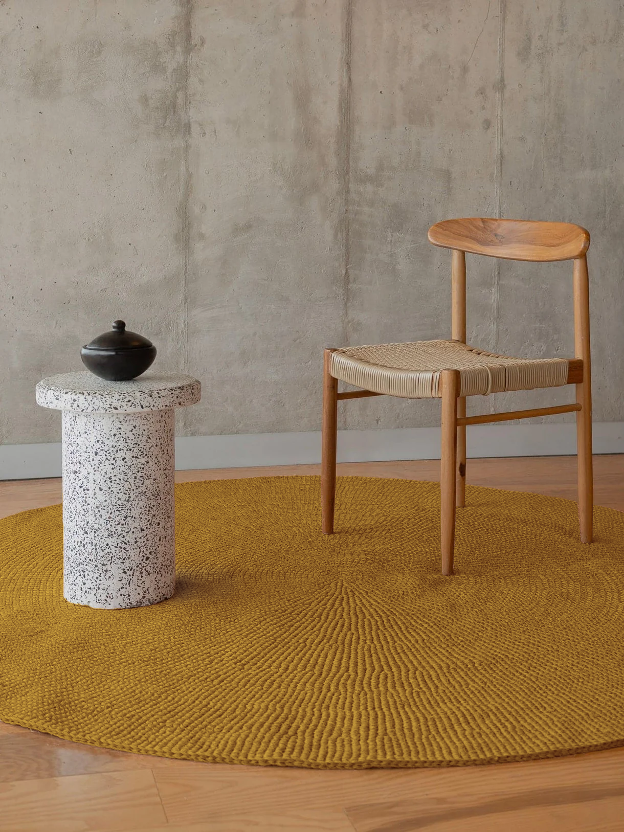 Handwoven Mustard Round Rug