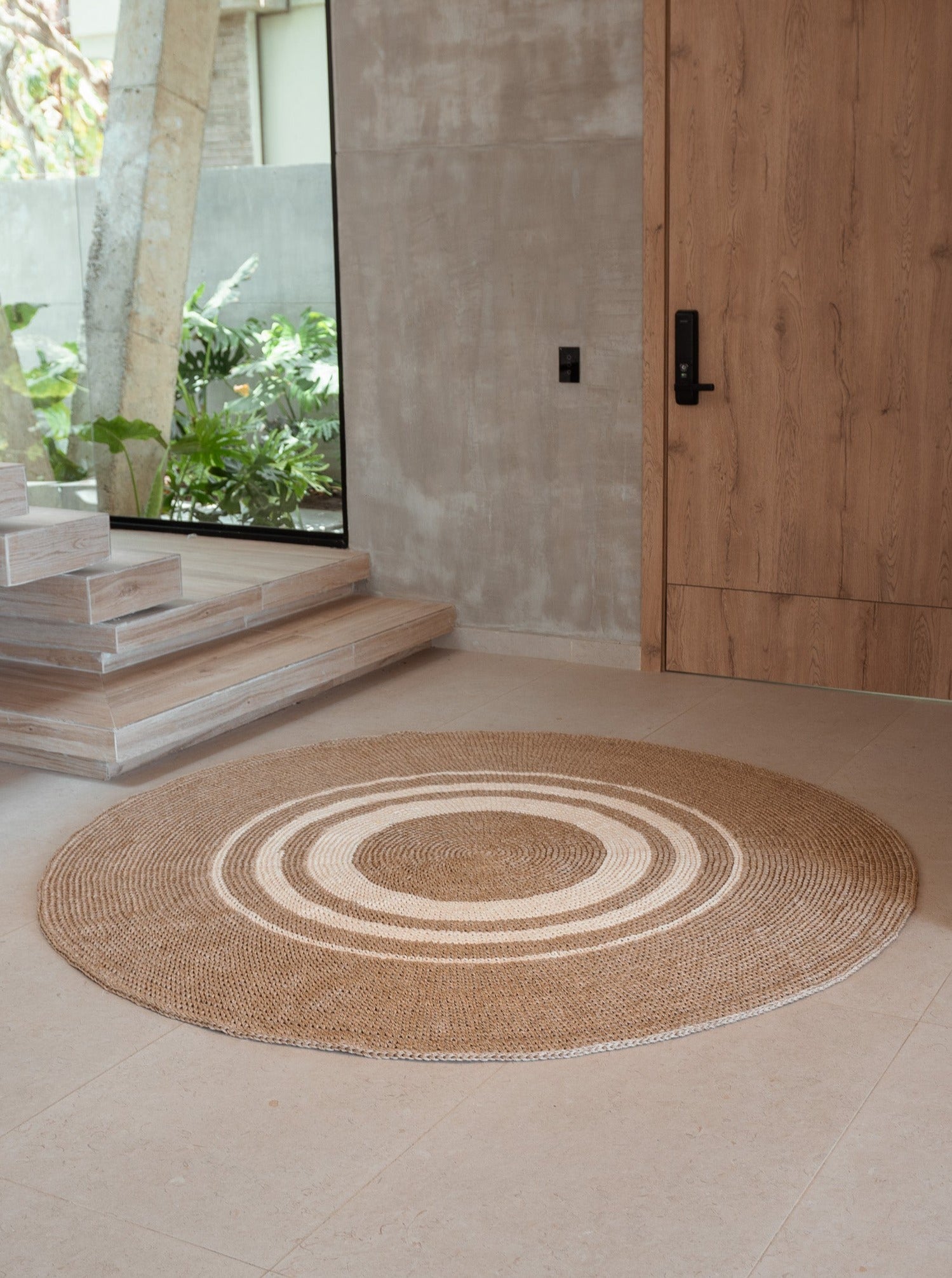 Handwoven Sand Round Rug with Rings