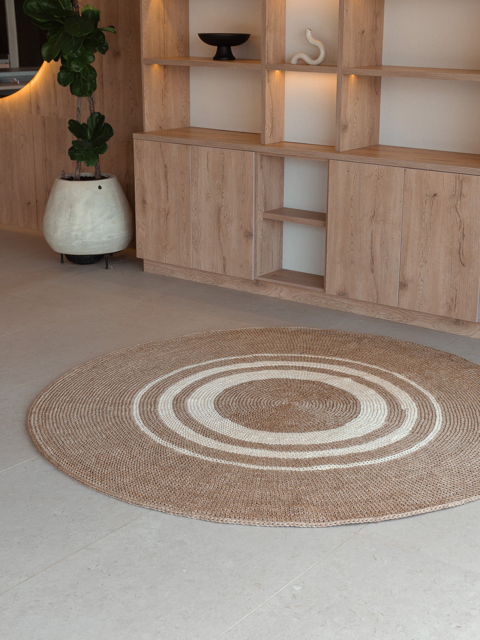 Handwoven Sand Round Rug with Rings
