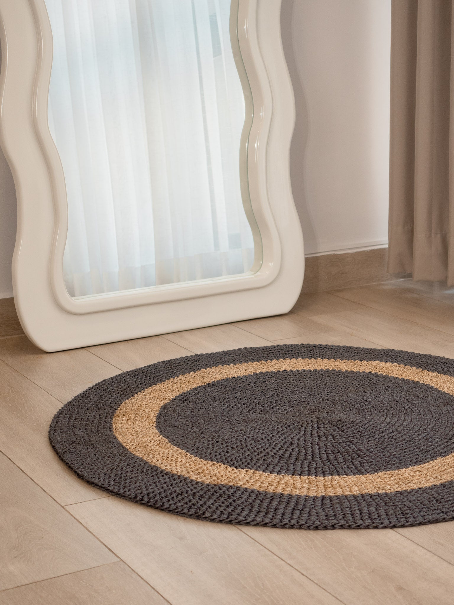 Handwoven Gray Round Rug with Rings