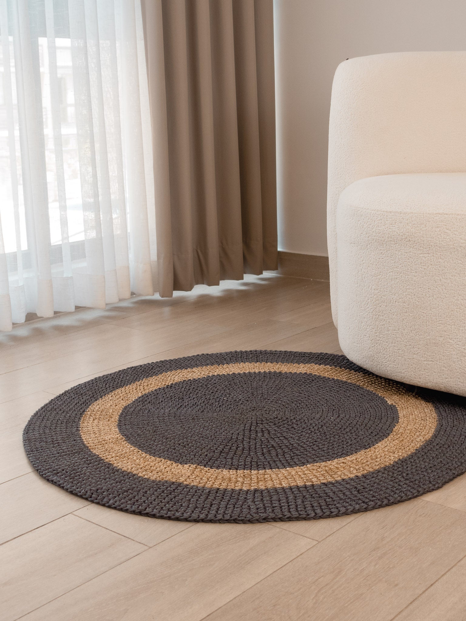 Handwoven Gray Round Rug with Rings