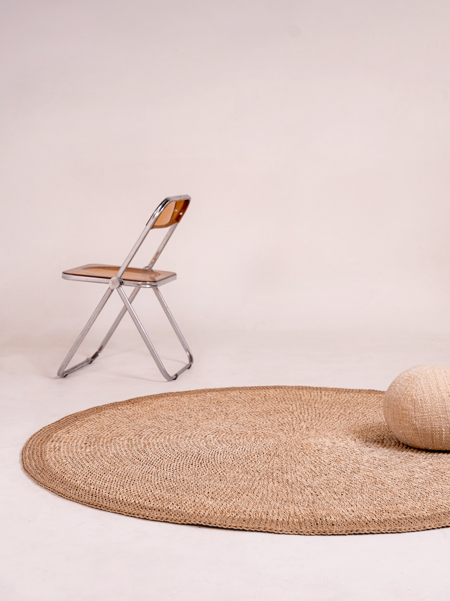 Handwoven Sand Round Rug with Border
