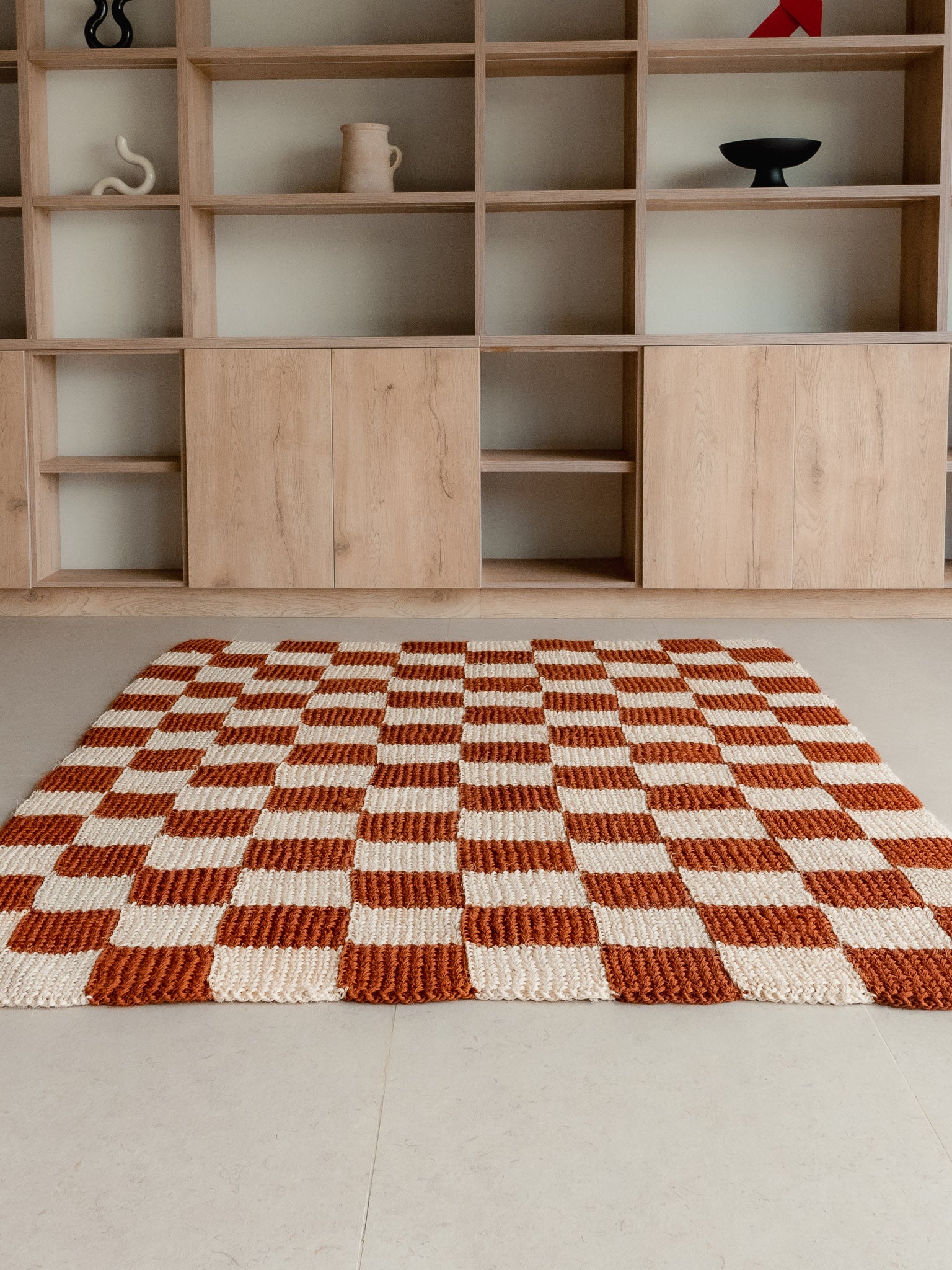 Handwoven Checkered Ochre Rug