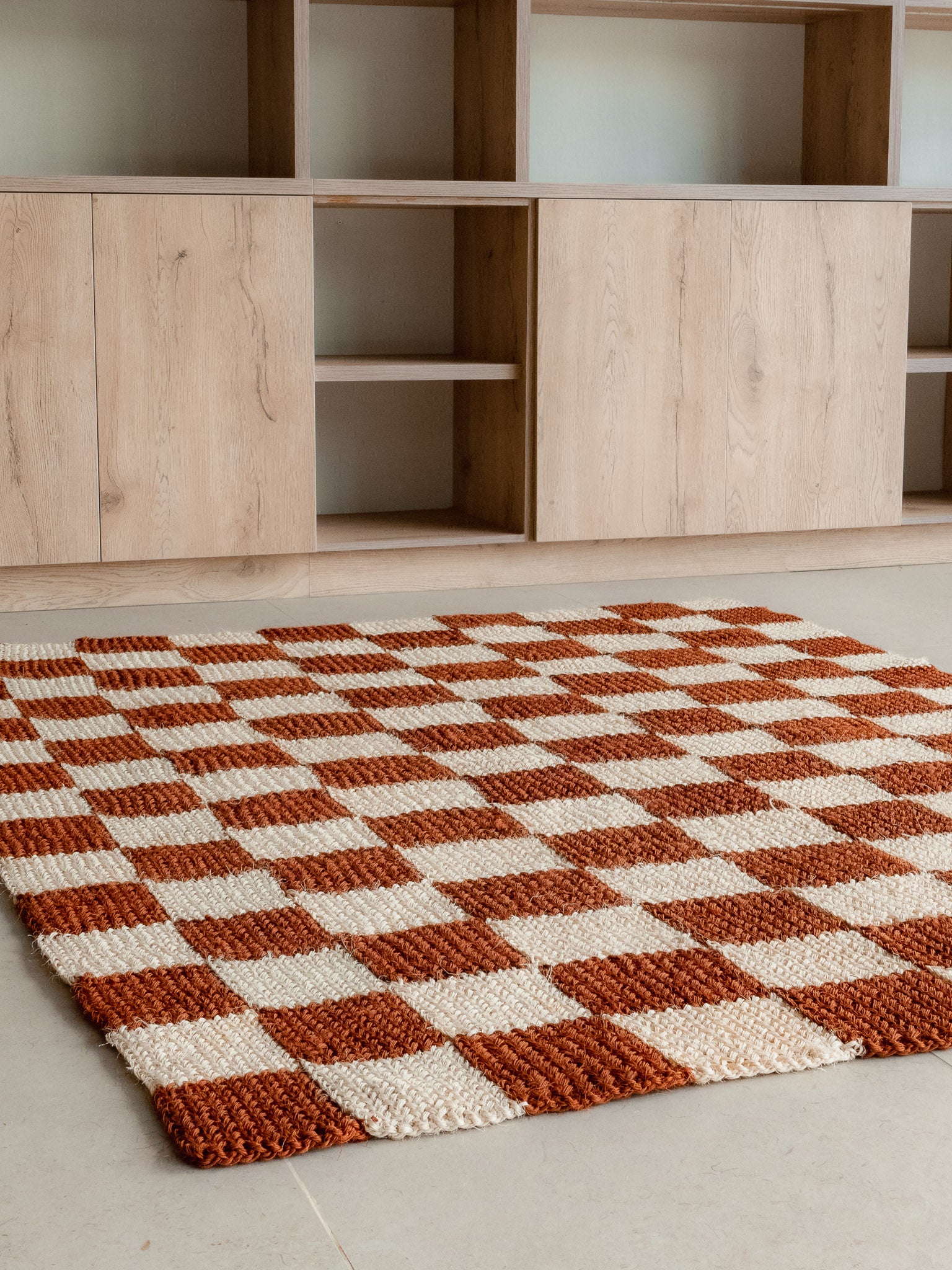 Handwoven Checkered Ochre Rug