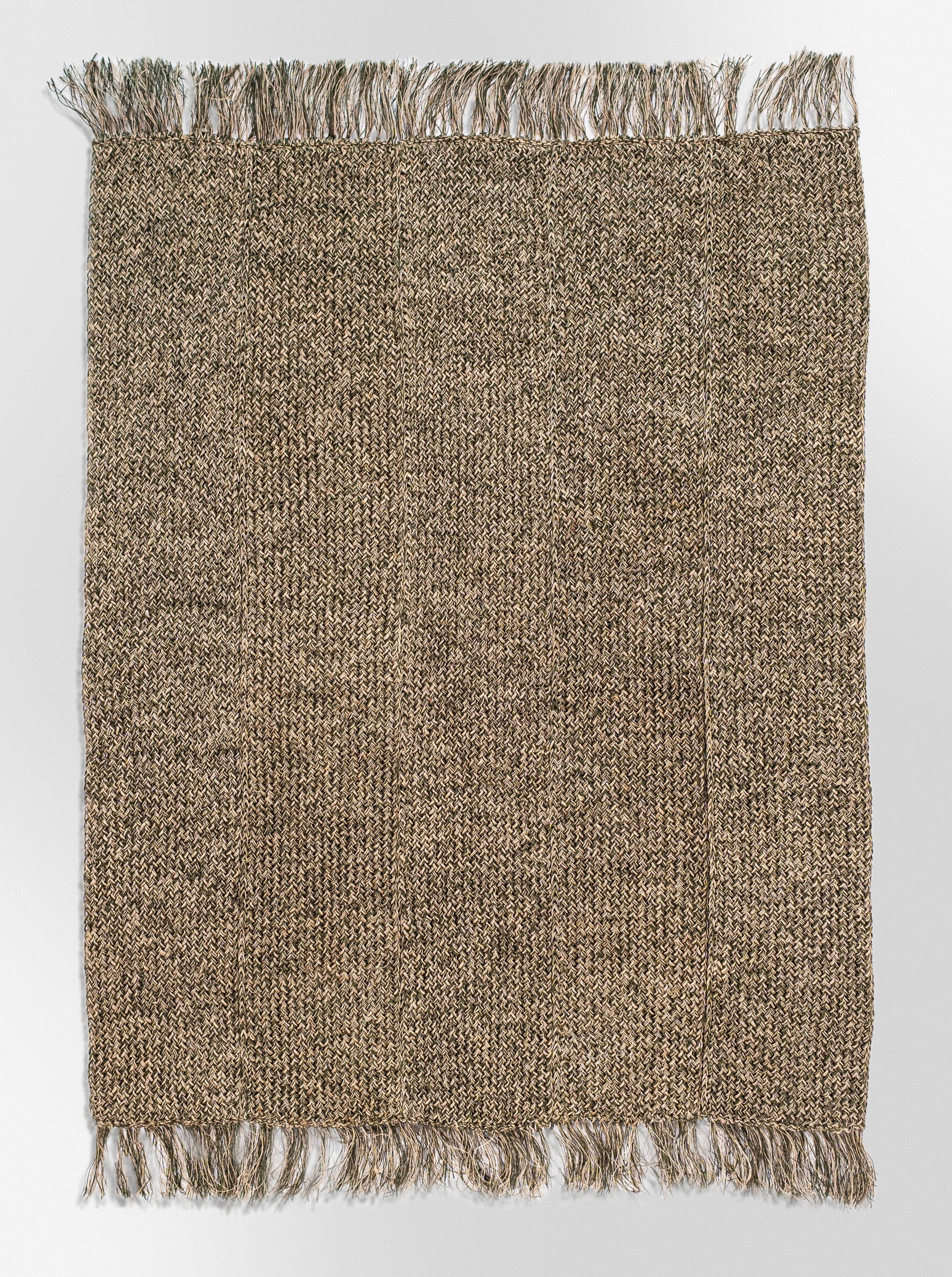 Handwoven Olive Rug with Fringes