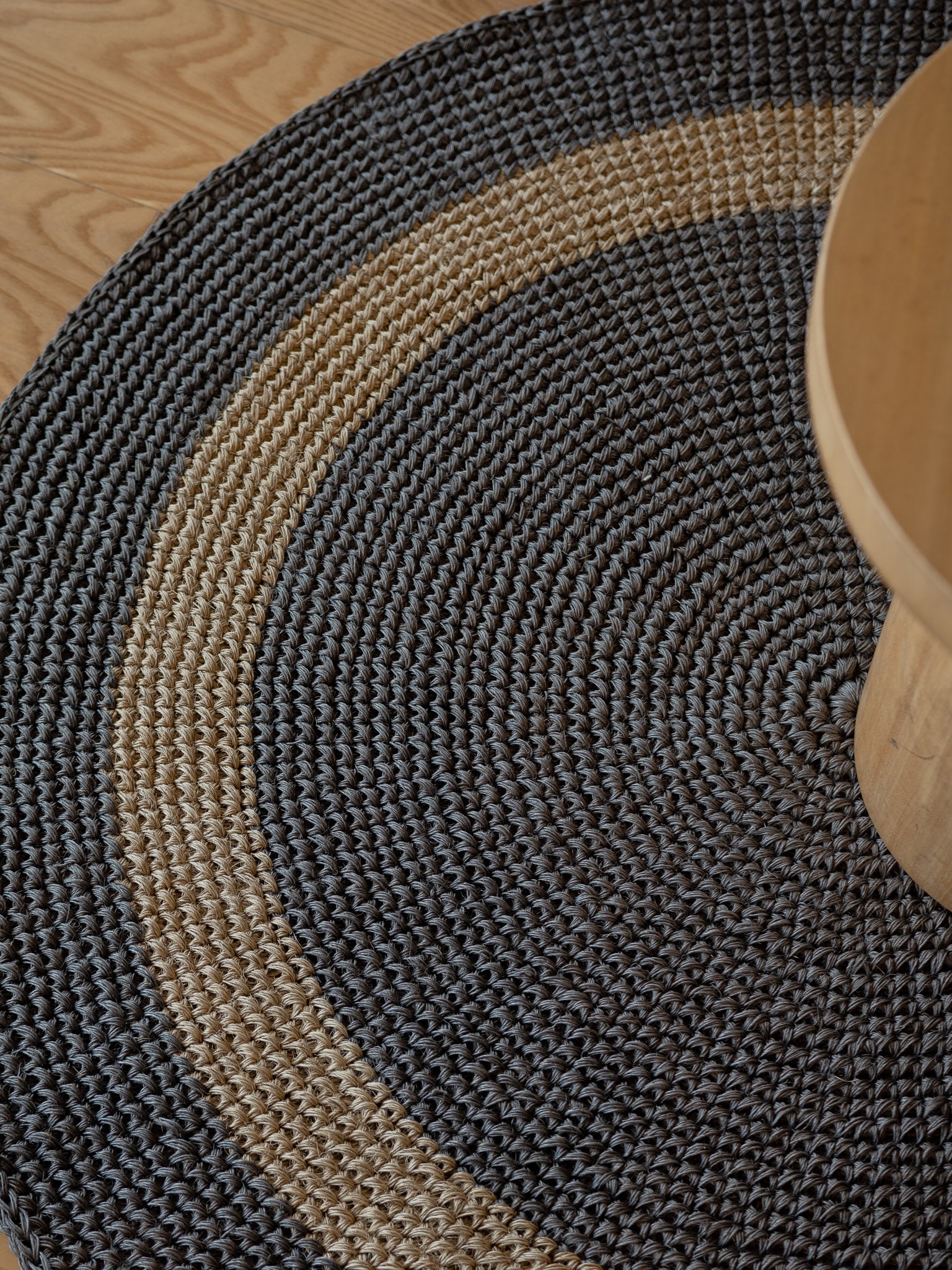 Handwoven Gray Round Rug with Rings