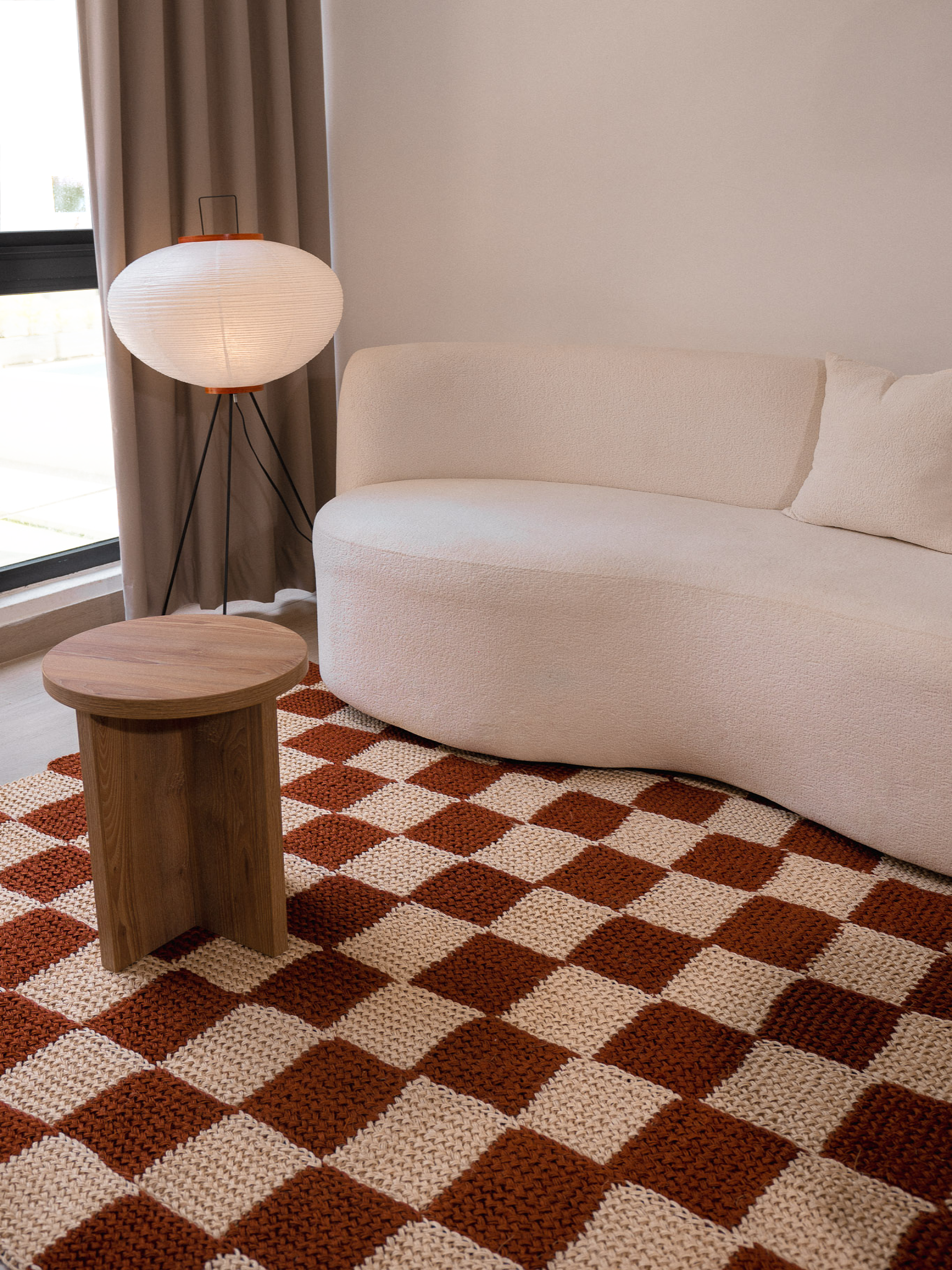 Handwoven Checkered Ochre Rug