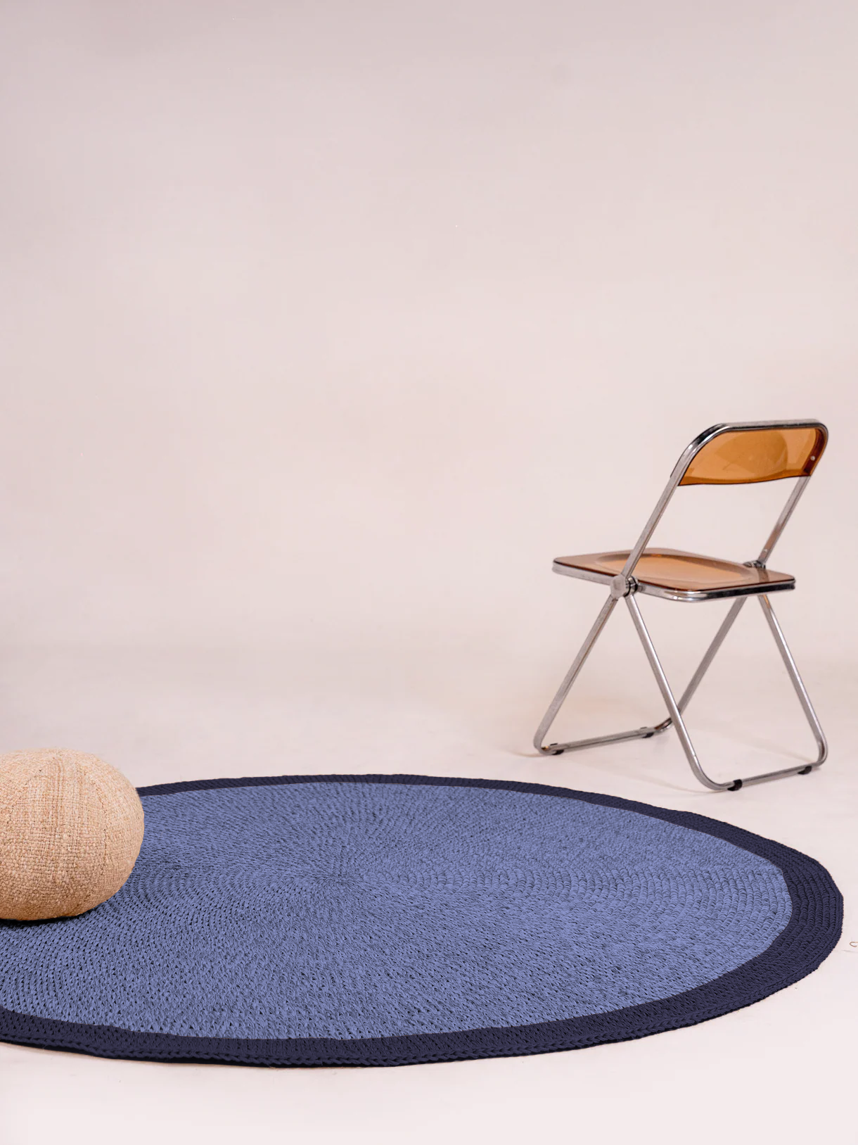 Handwoven Blue Round Rug with Border