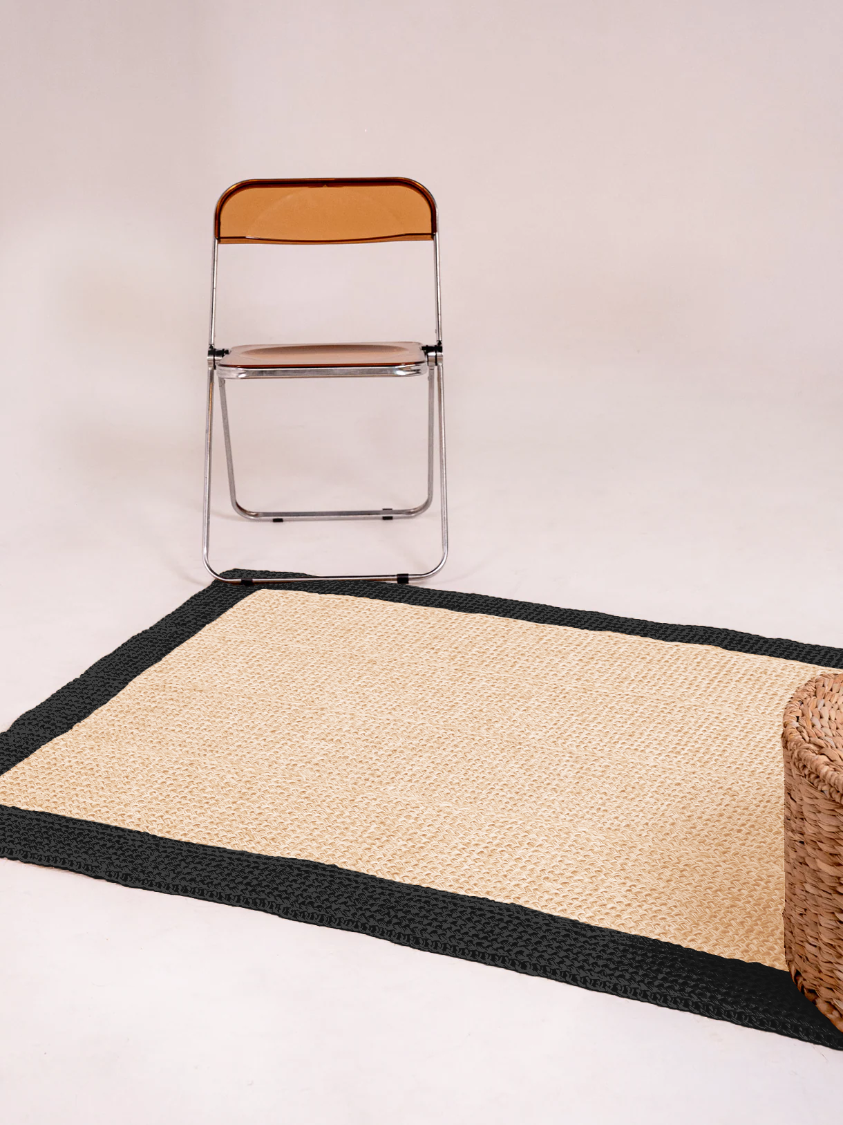 Handwoven Black and White Rug with Border