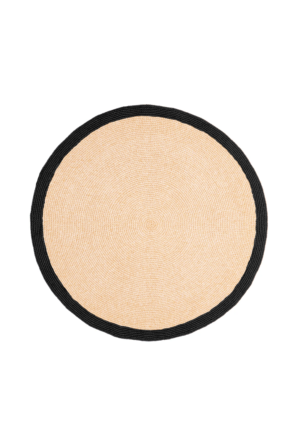 Handwoven Black and White Round Rug with Border