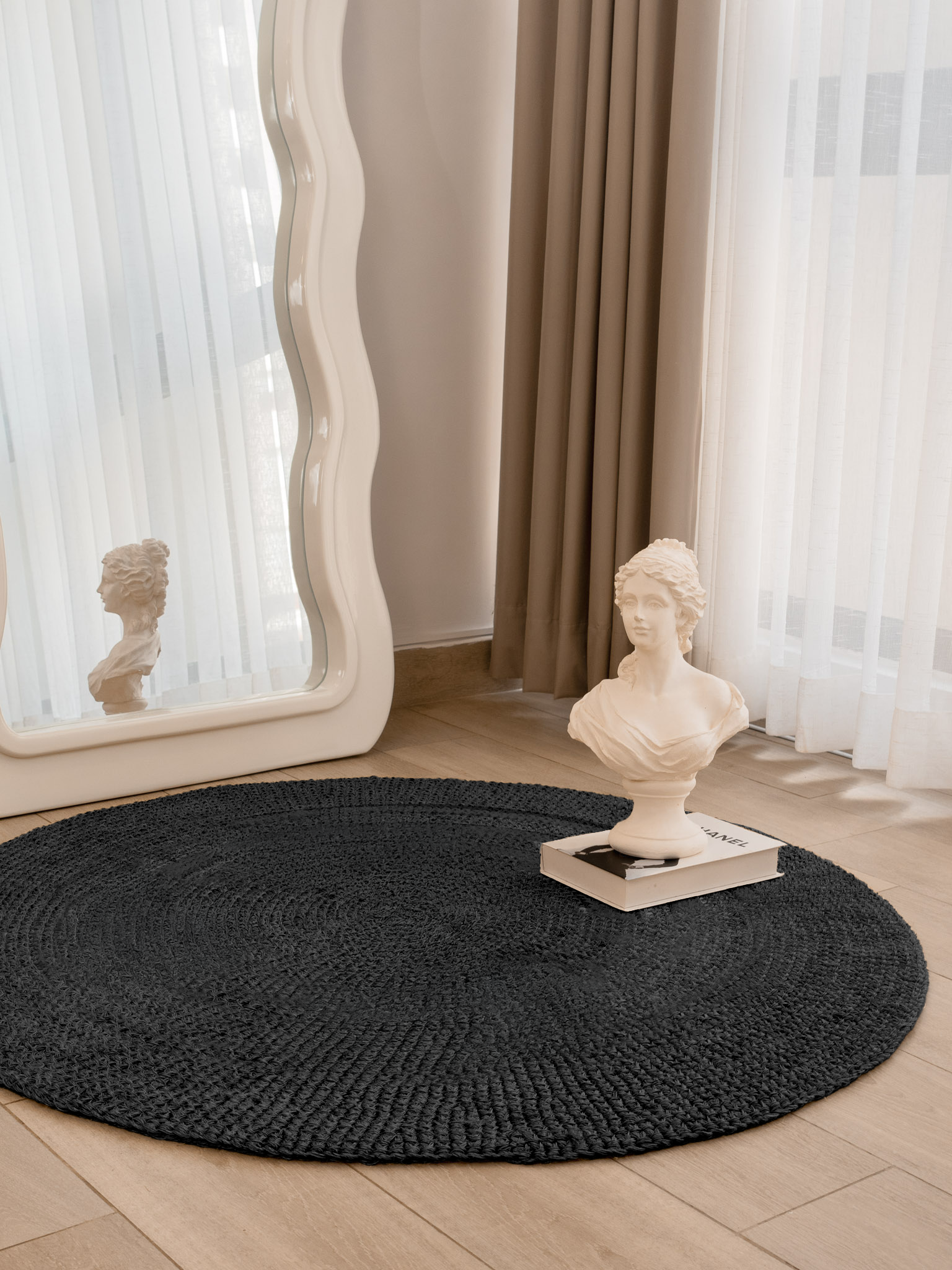 Handwoven Black Round Rug