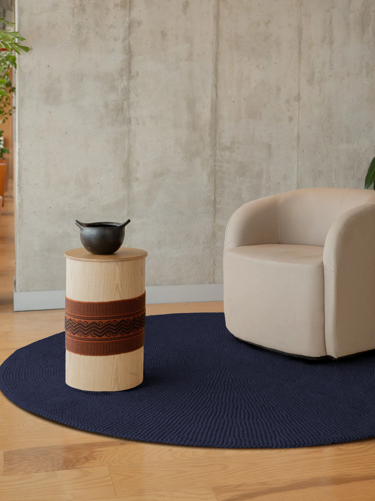 Handwoven Deep Blue Round Rug