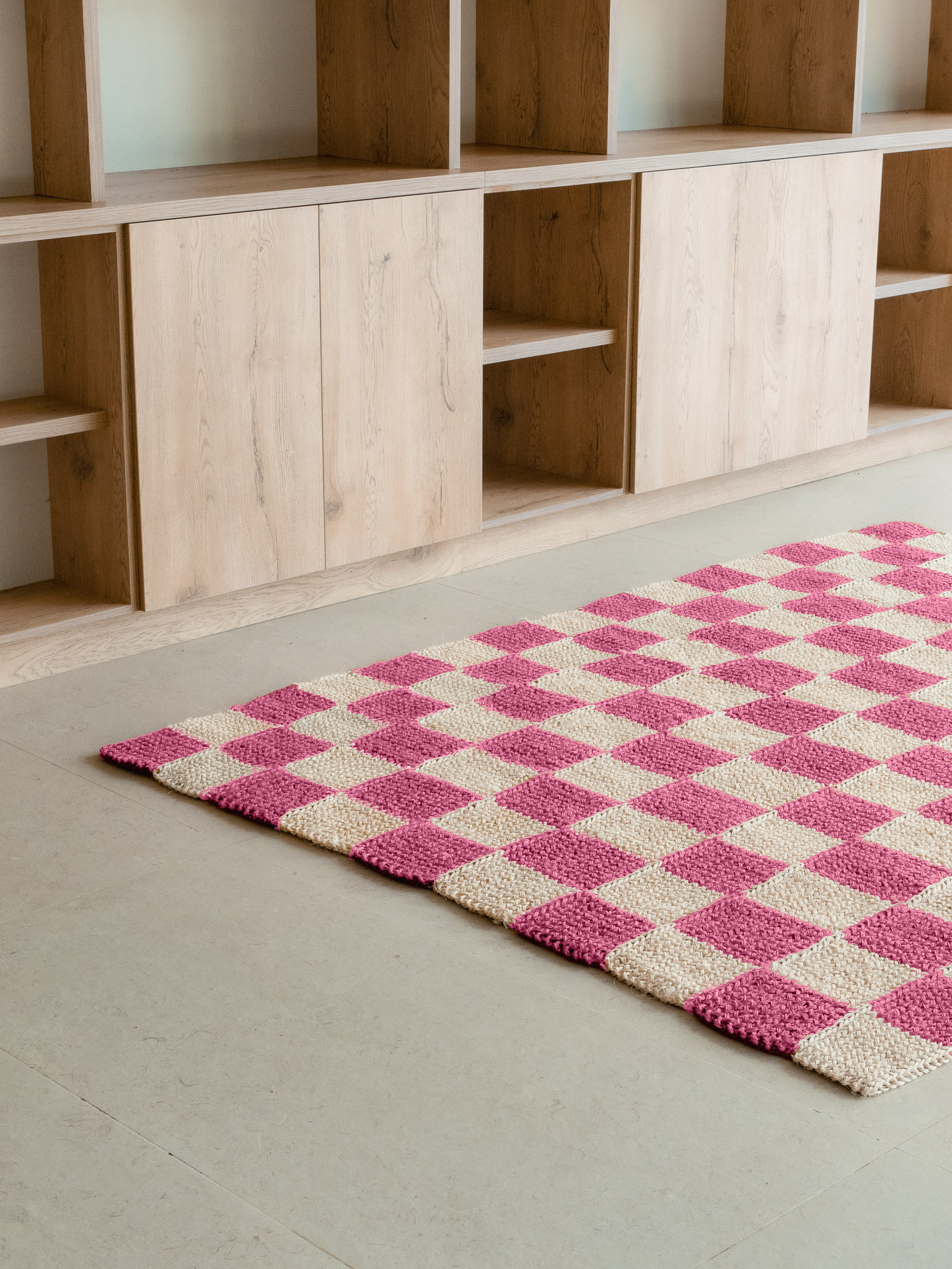Handwoven Checkered Pink Rug