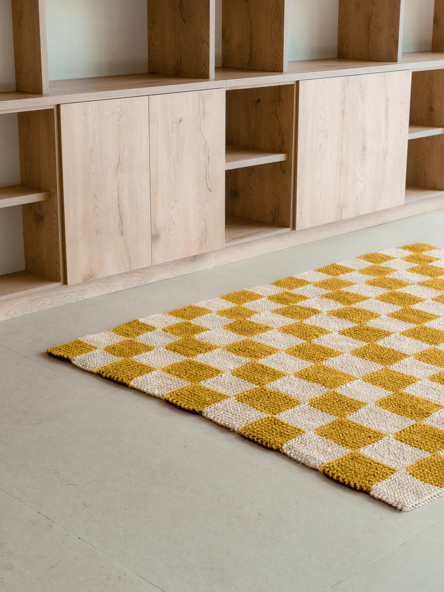 Handwoven Checkered Yellow Rug