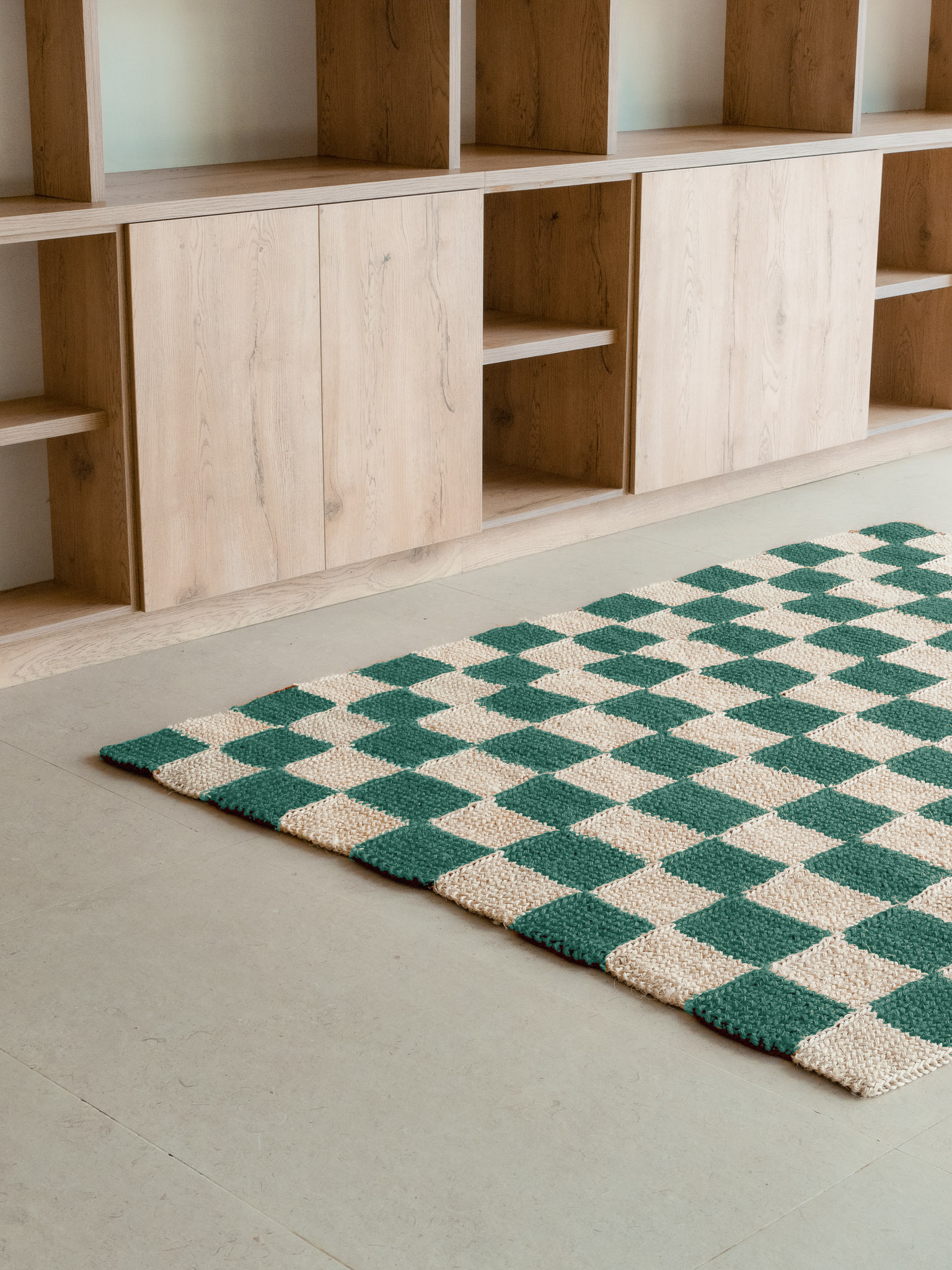Handwoven Checkered Green Rug