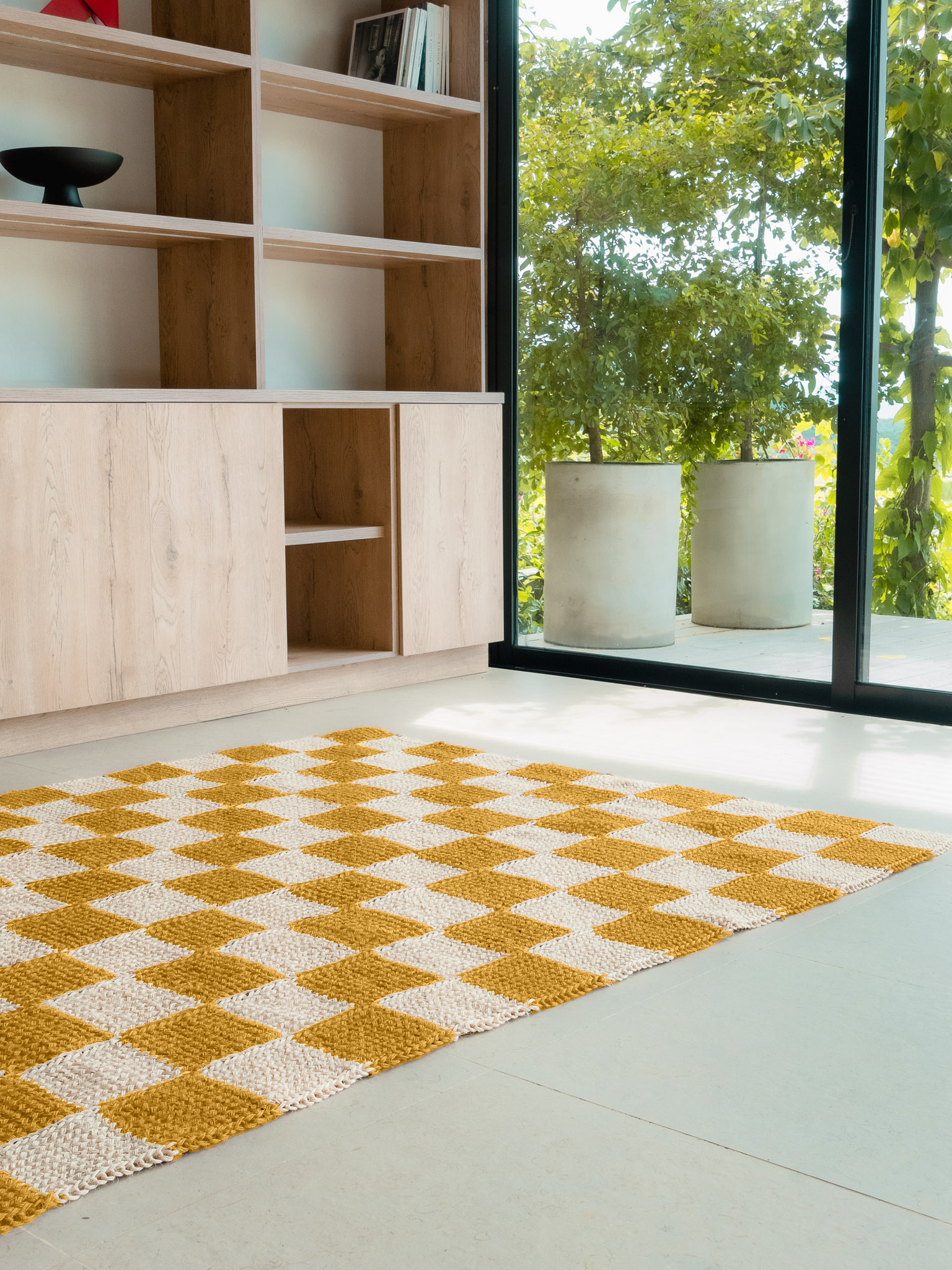 Handwoven Checkered Yellow Rug