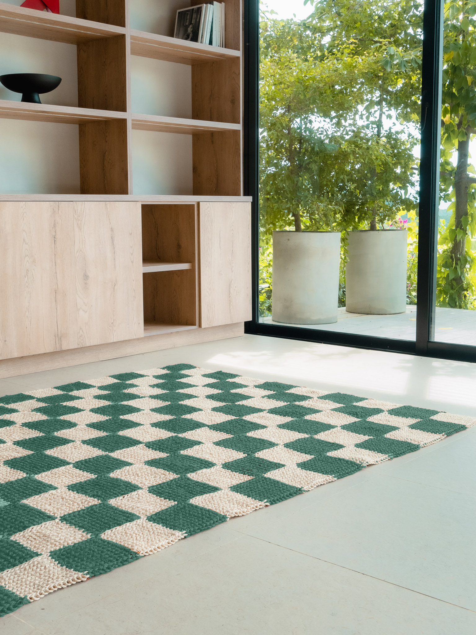 Handwoven Checkered Green Rug