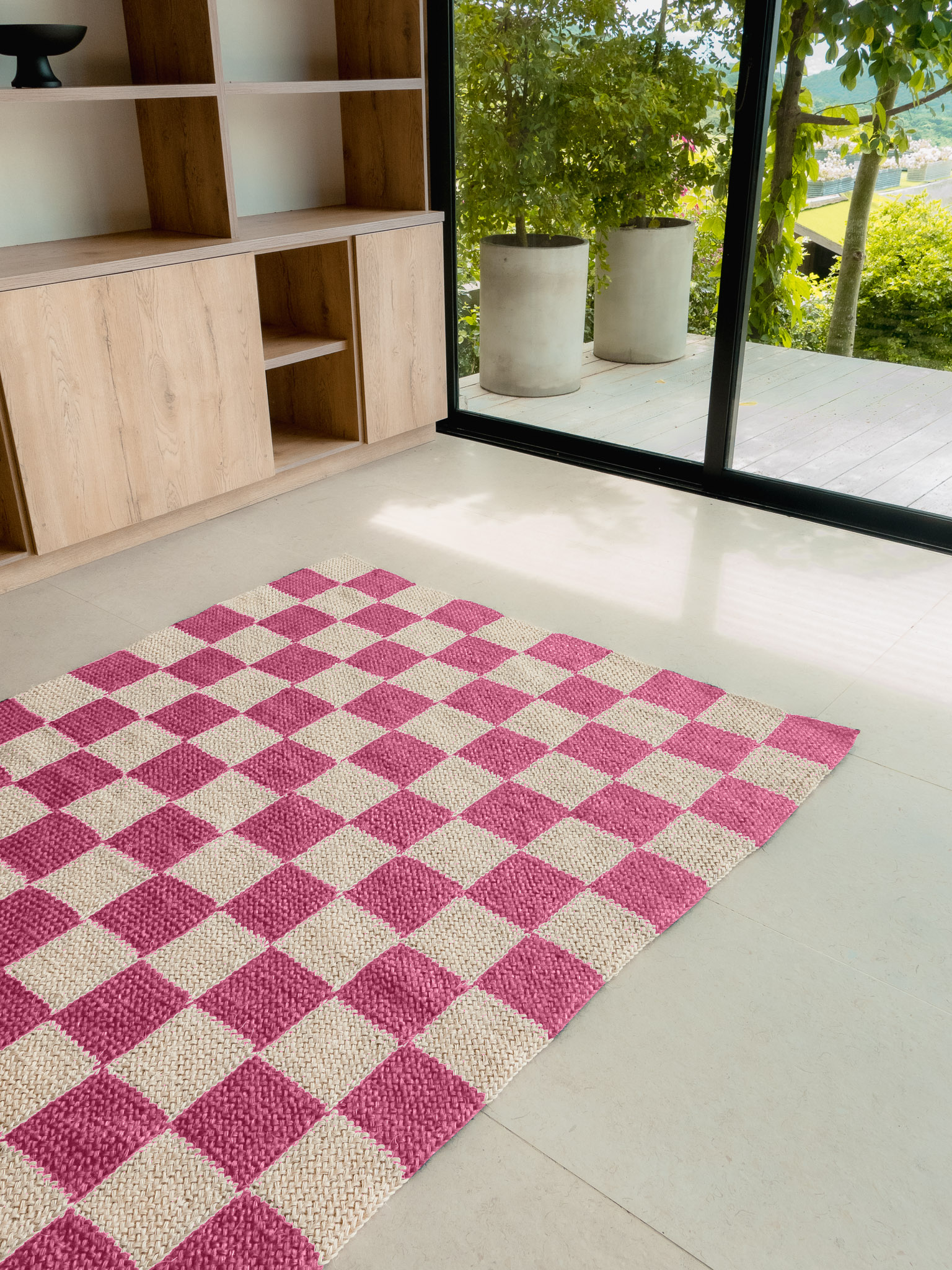 Handwoven Checkered Pink Rug