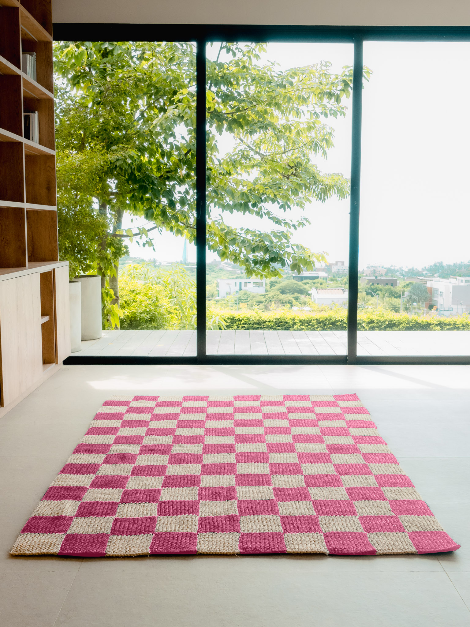 Handwoven Checkered Pink Rug