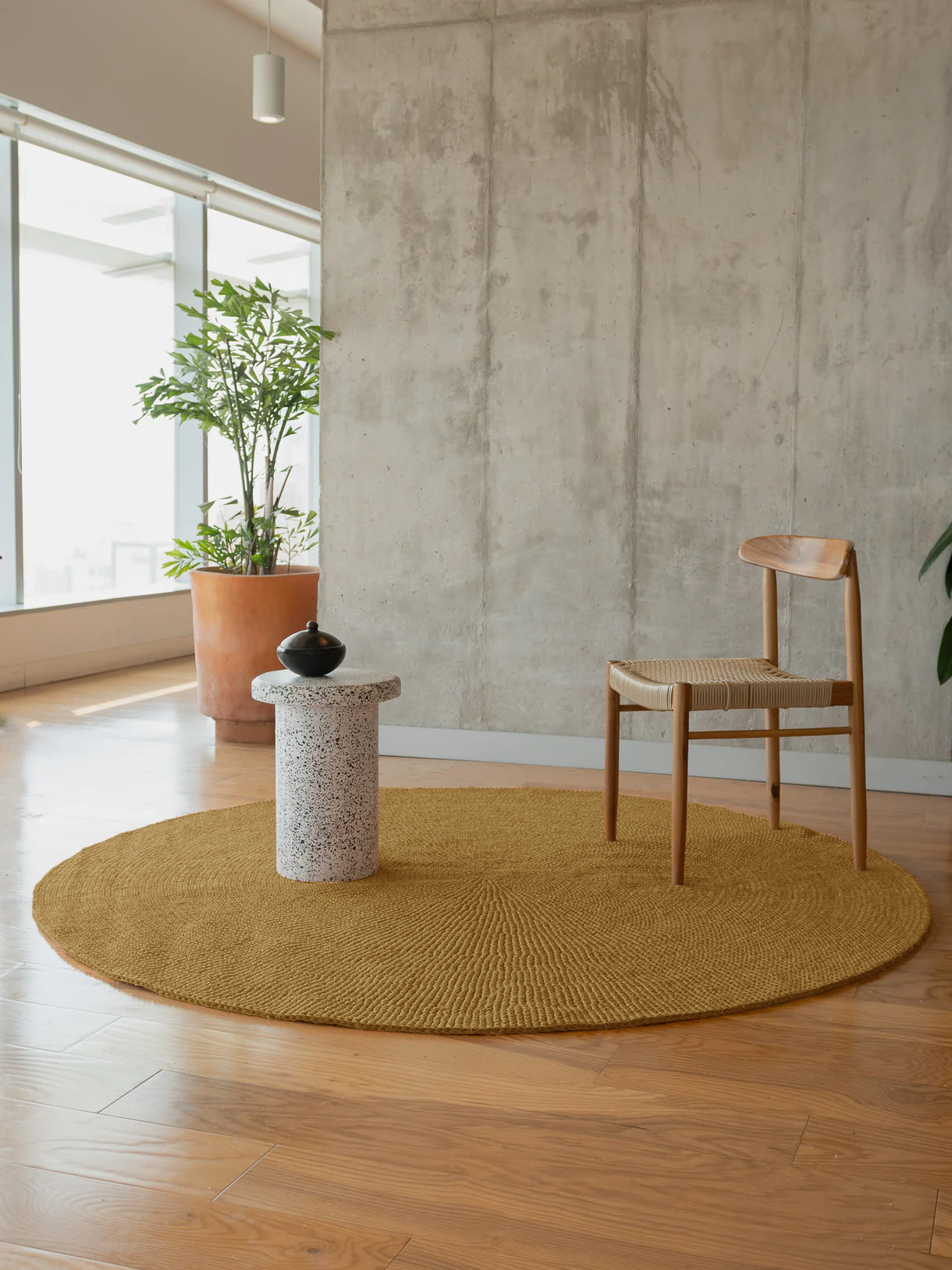 Handwoven Mustard Round Rug