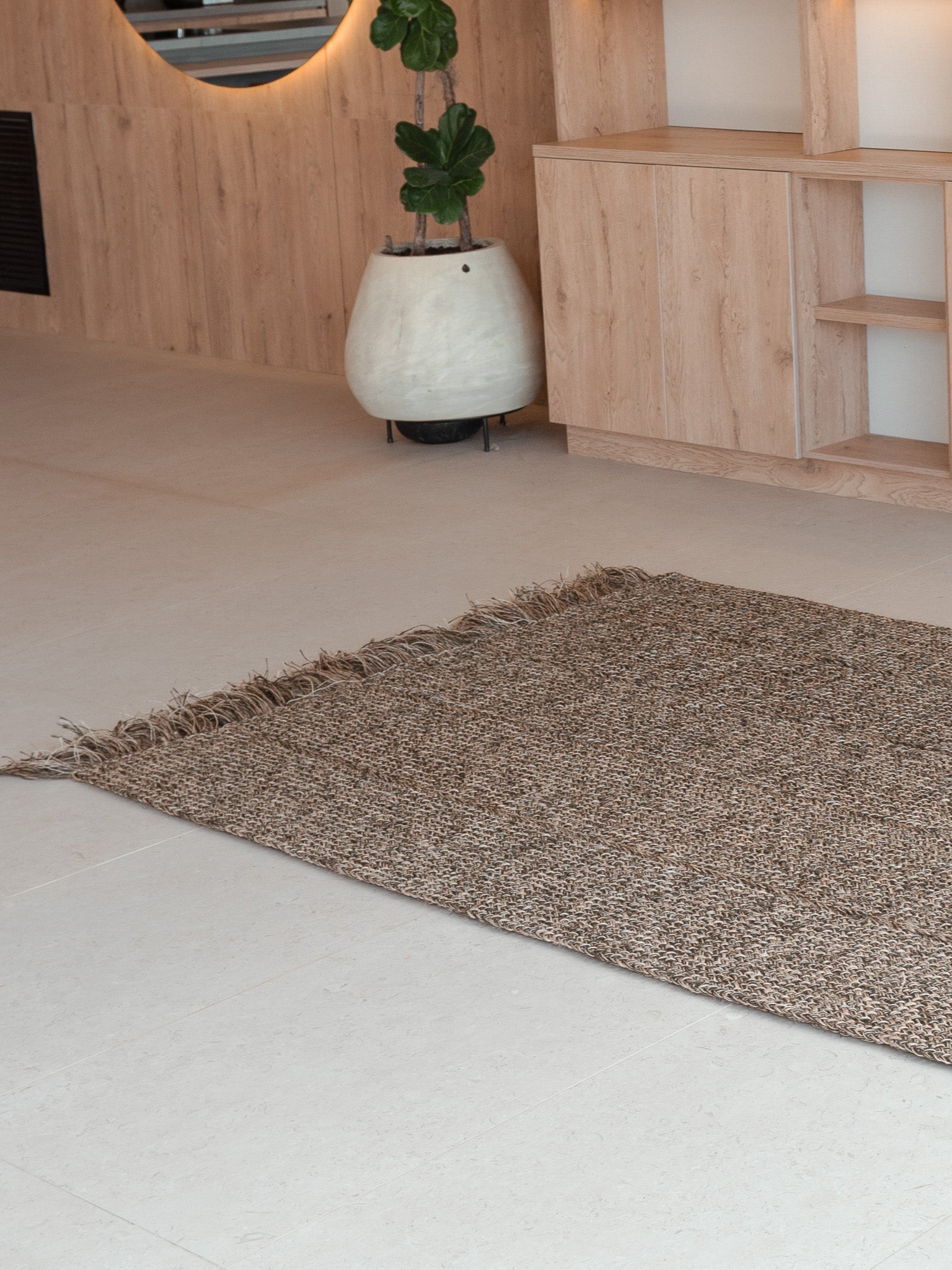 Handwoven Olive Rug with Fringes