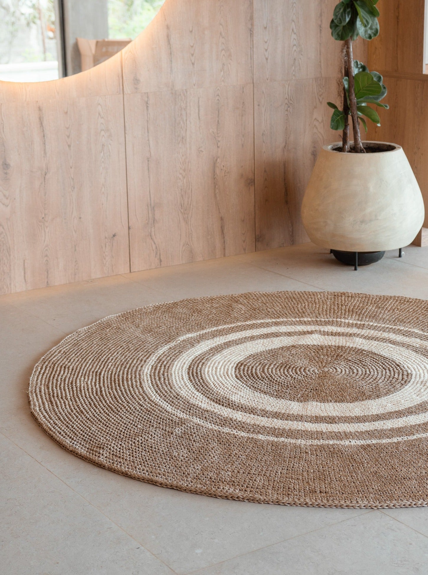 Handwoven Sand Round Rug with Rings