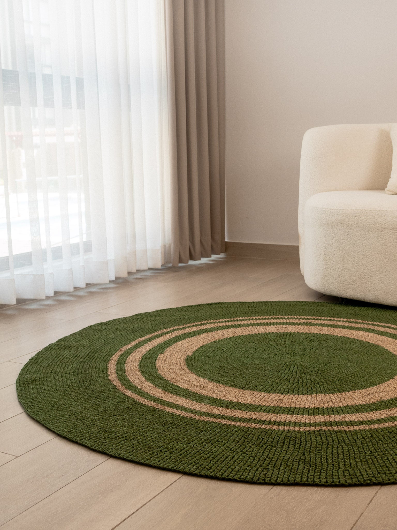 Handwoven Green Round Rug with Rings