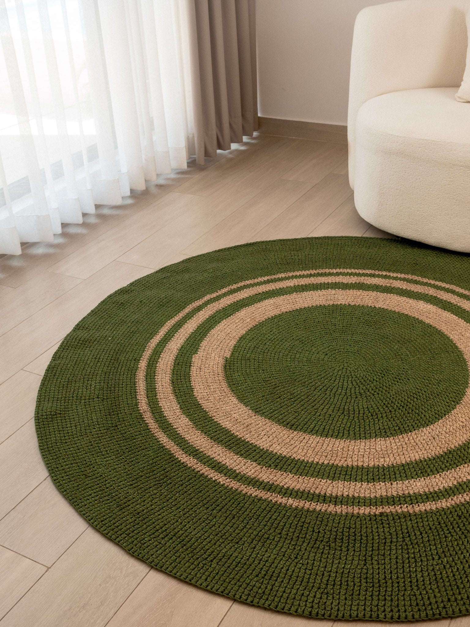 Handwoven Green Round Rug with Rings