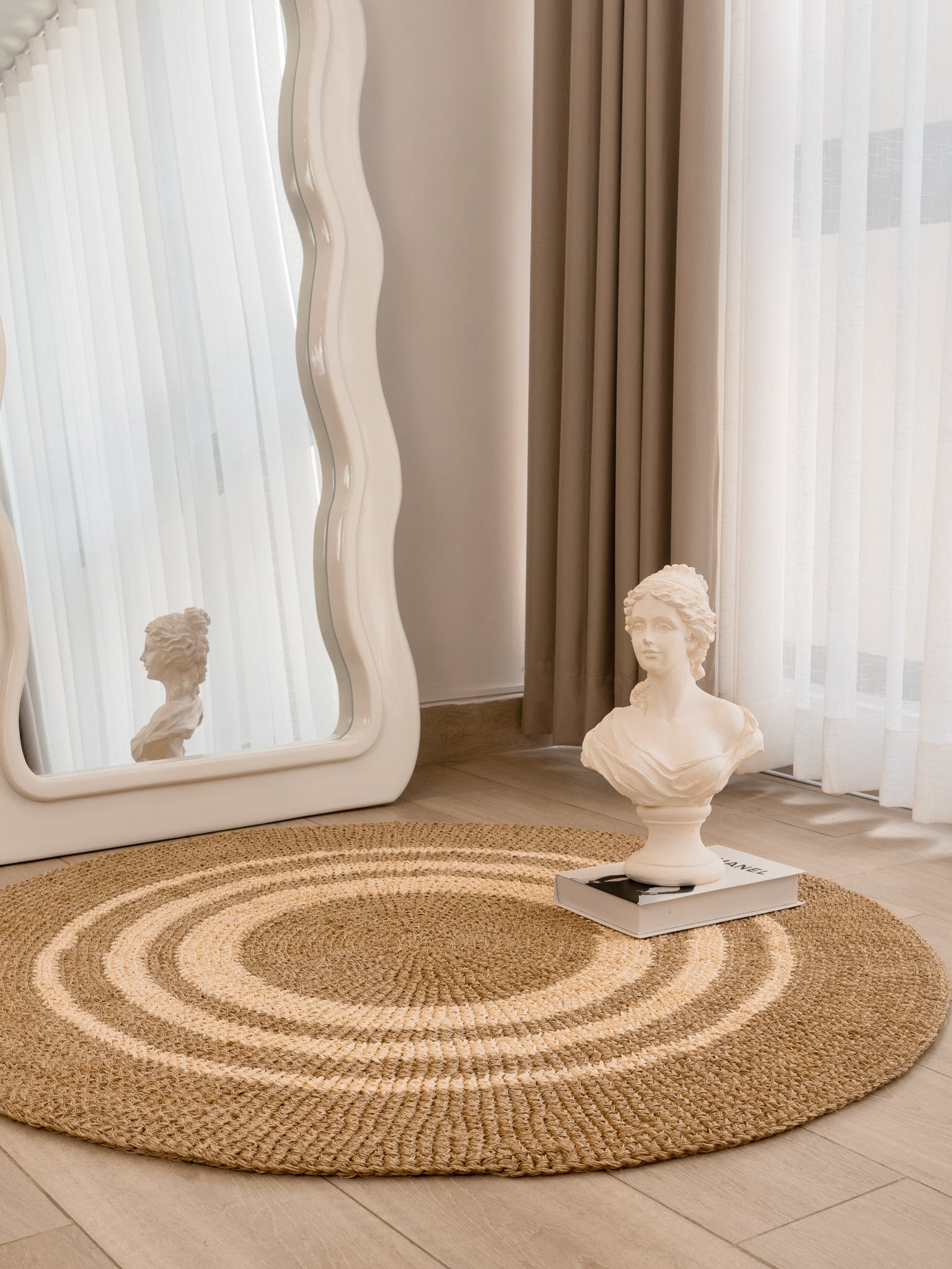 Handwoven Sand Round Rug with Rings