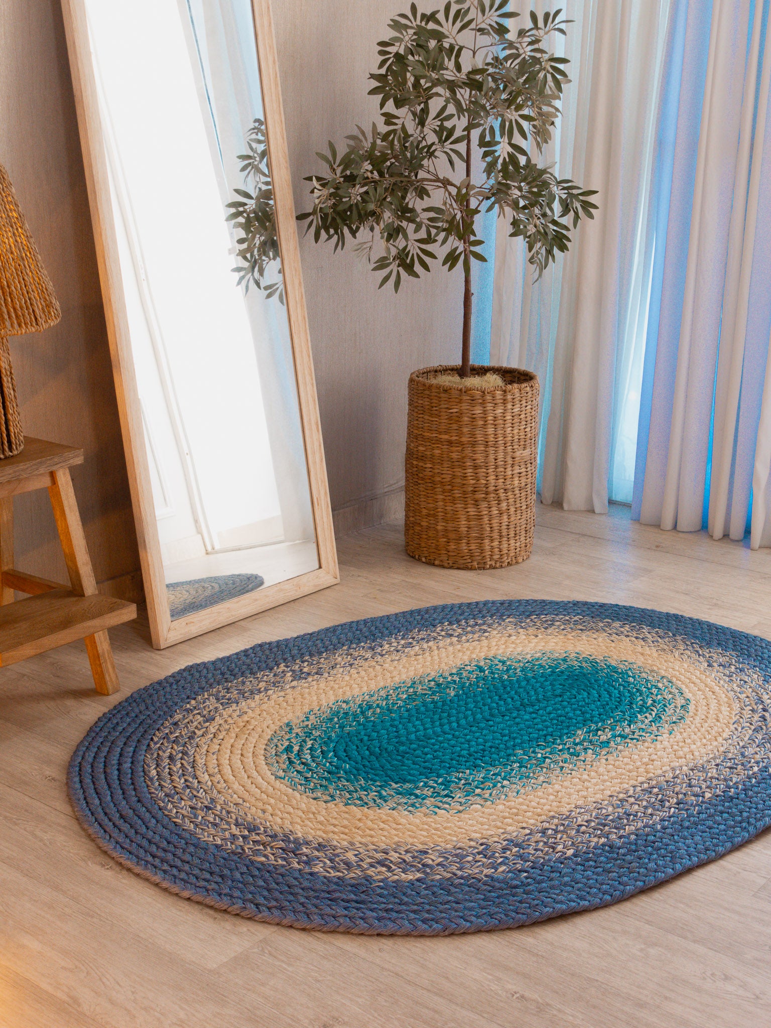 Handwoven Blue Oval Rug