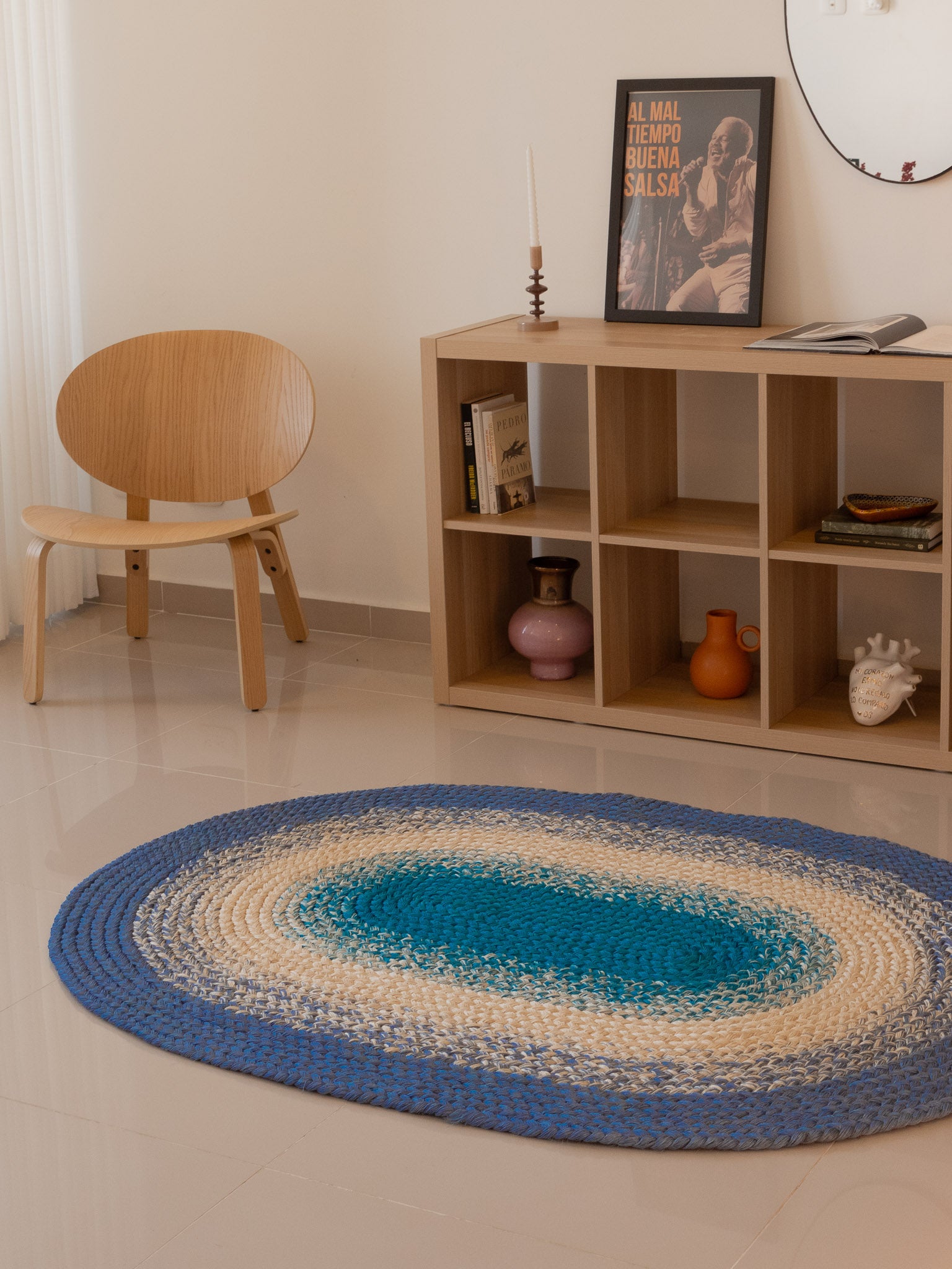 Handwoven Blue Oval Rug
