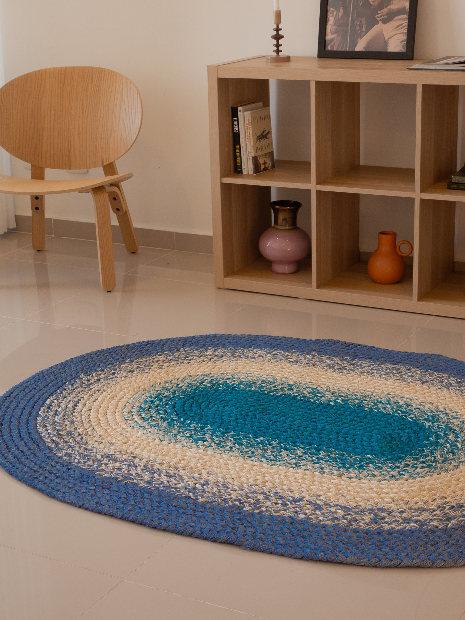 Handwoven Blue Oval Rug