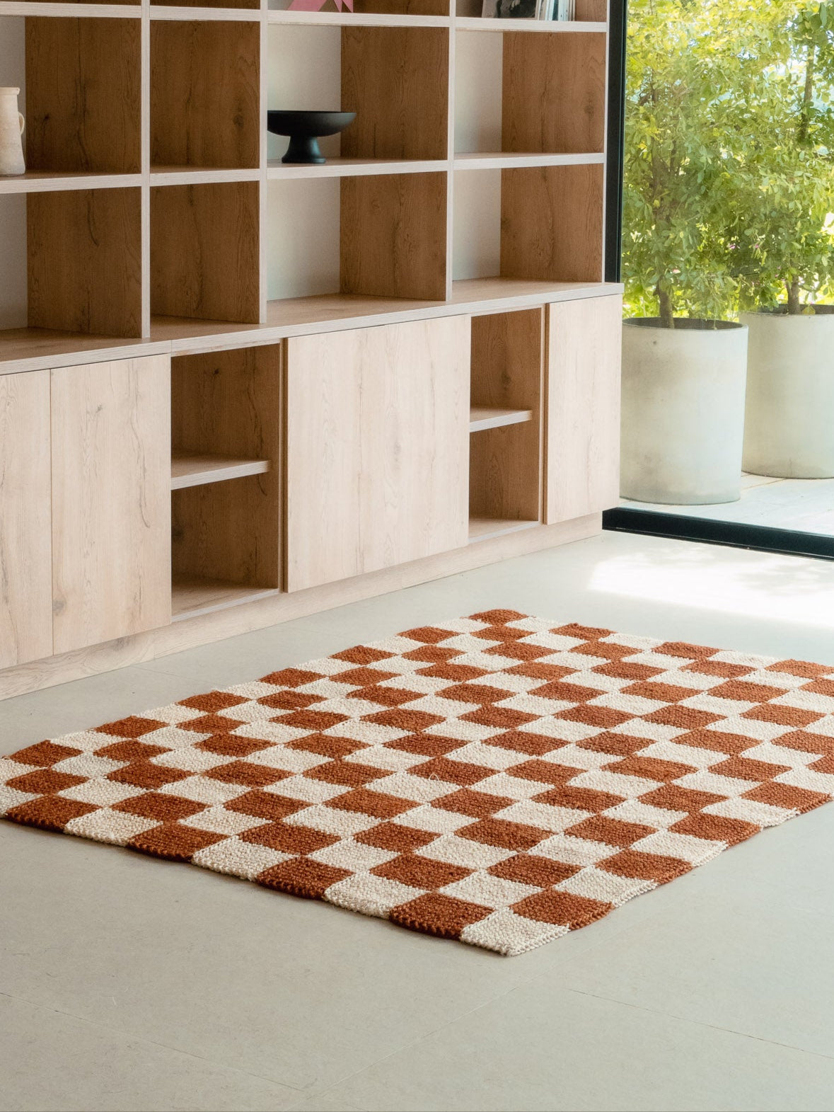Handwoven Checkered Ochre Rug