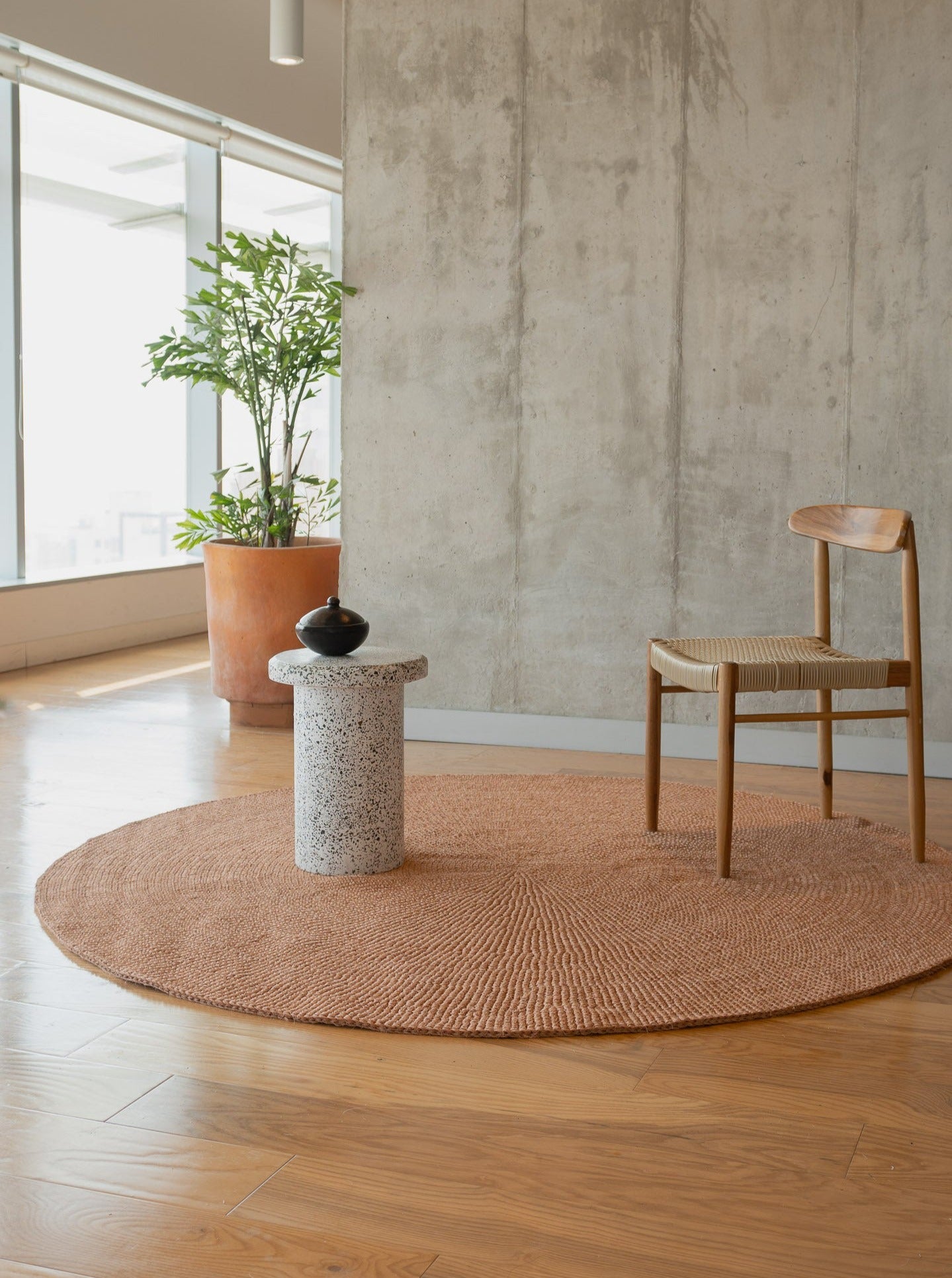 Handwoven Peach Round Rug
