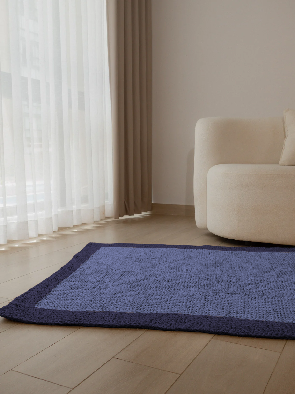 Handwoven Blue Rug with Border