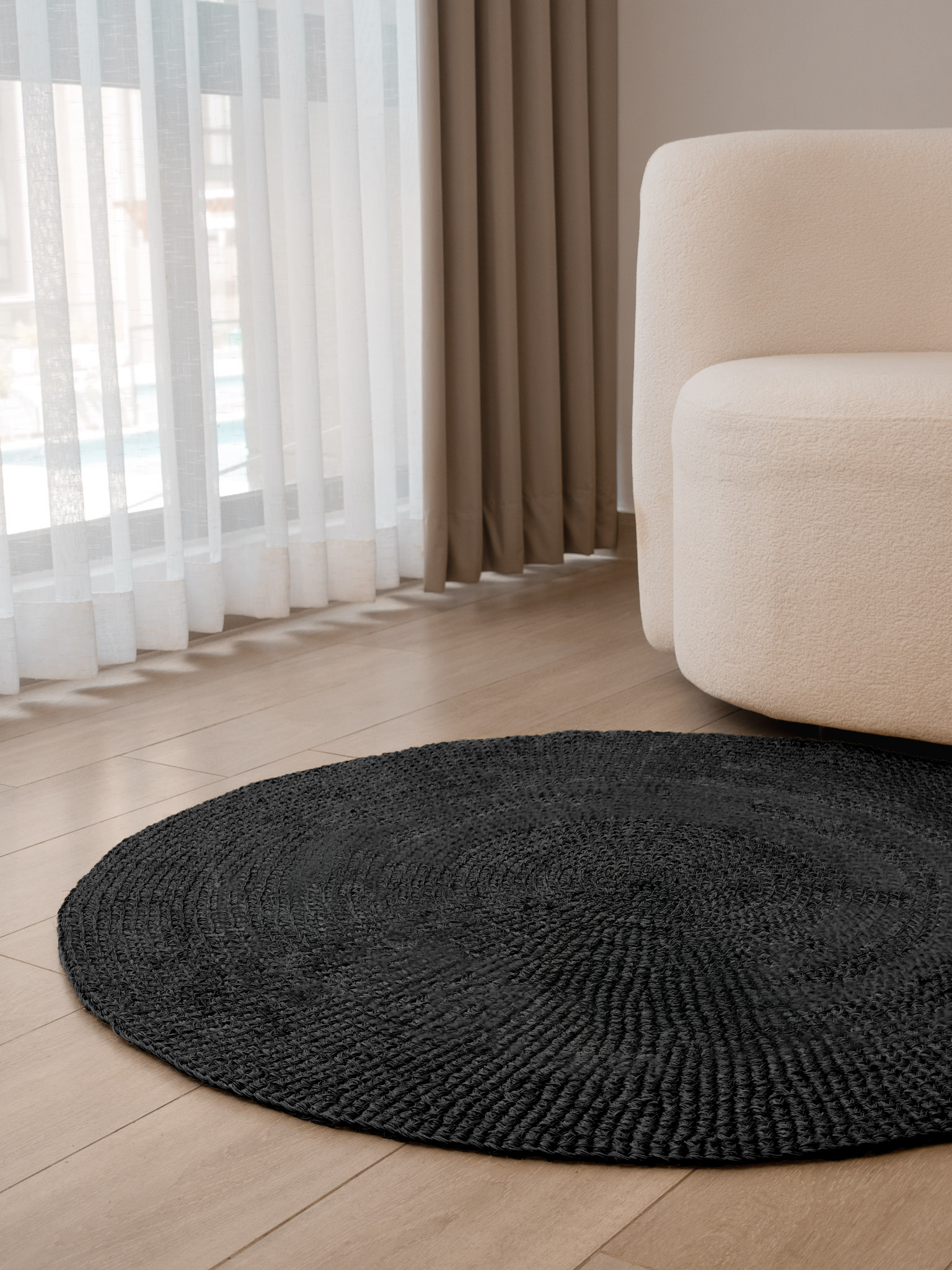 Handwoven Black Round Rug