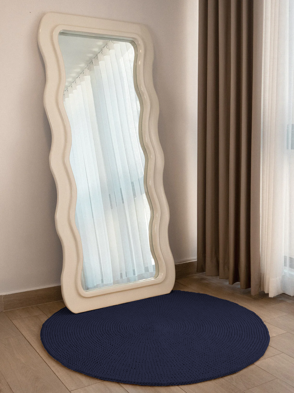 Handwoven Deep Blue Round Rug