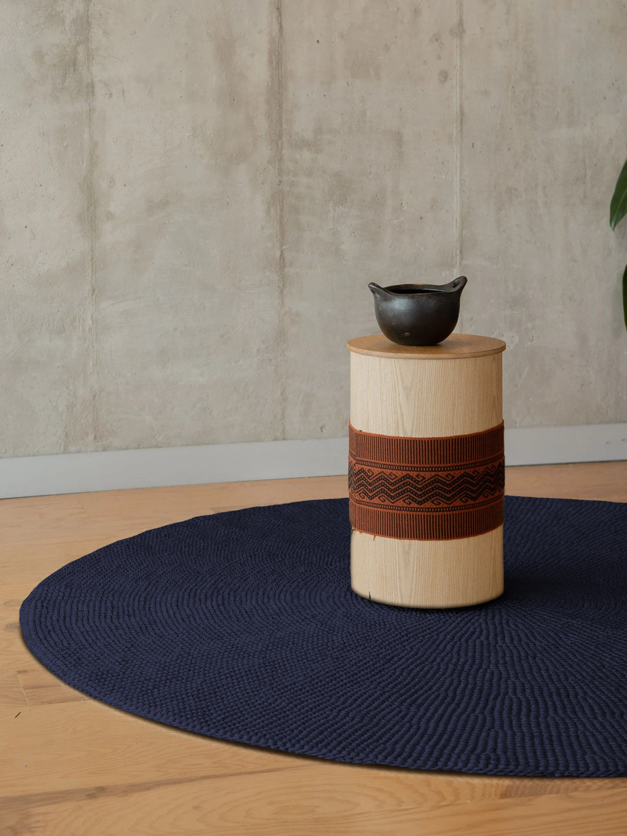 Handwoven Deep Blue Round Rug